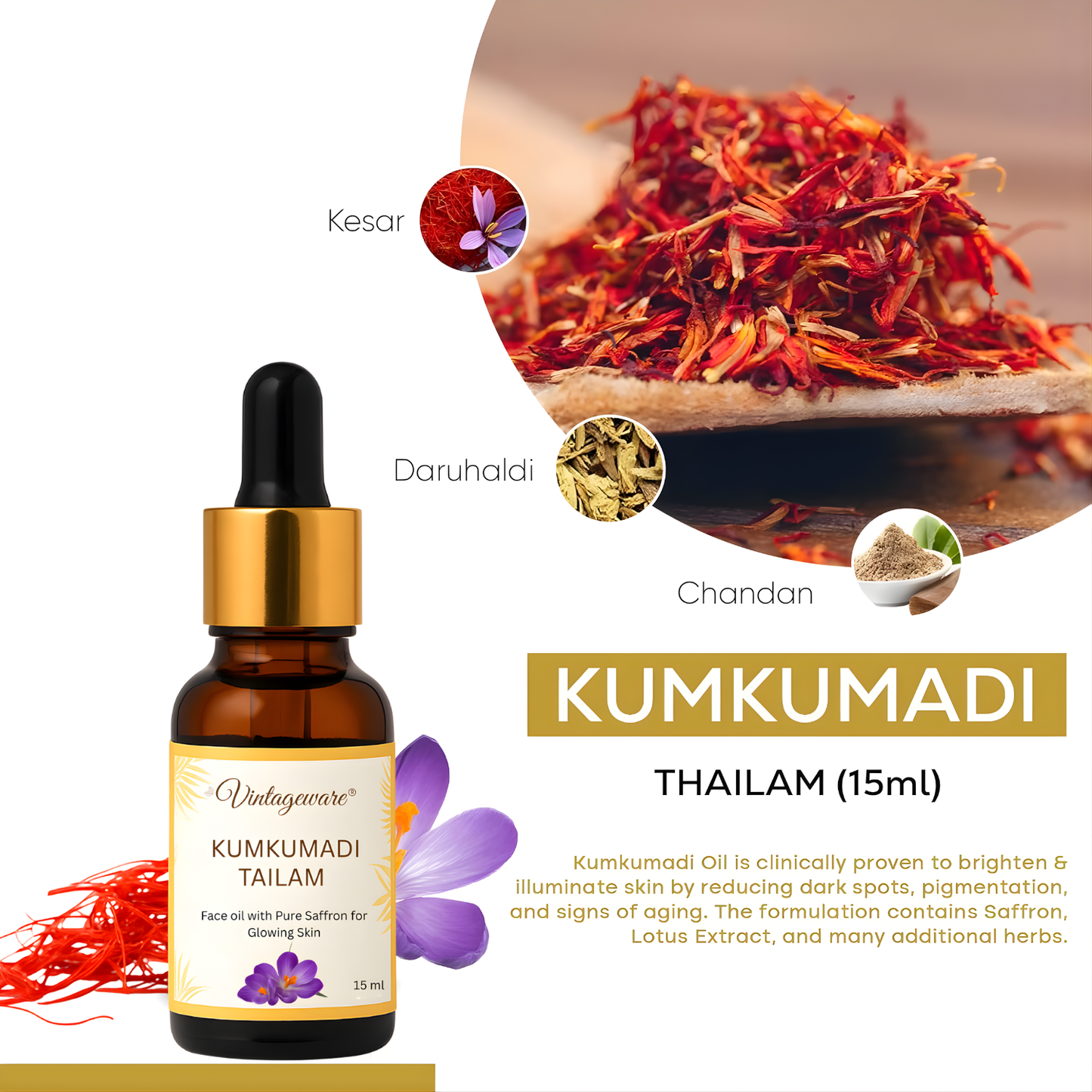 Kumkumadi Oil for Face | Ayurvedic Glow & Radiance - Vintageware®