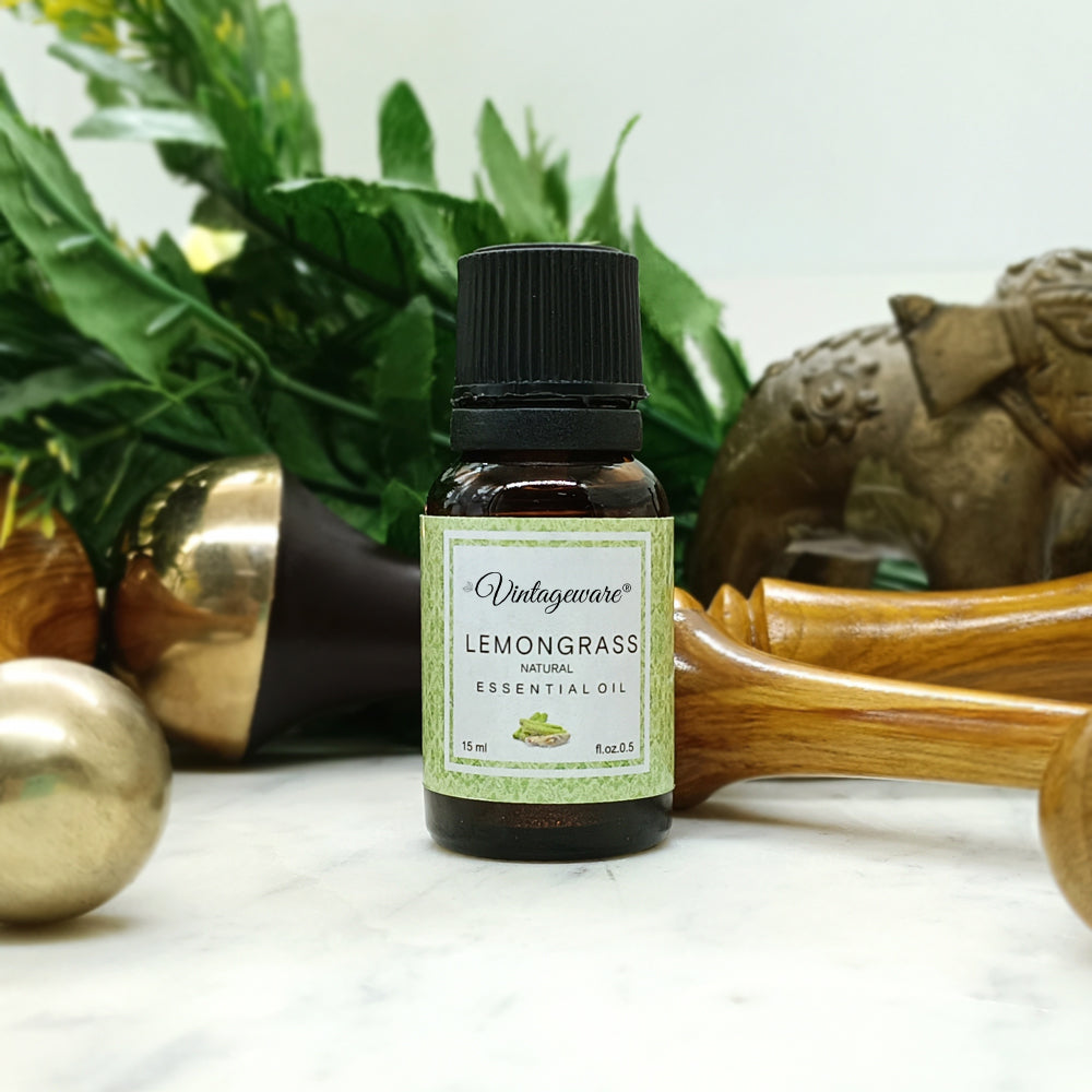 Vintageware® Lemongrass Essential Oil – 100% Pure & Natural Aroma Oil for Diffuser, Stress Relief, Skin Care & Sleep | Aromatherapy Grade, 15ml