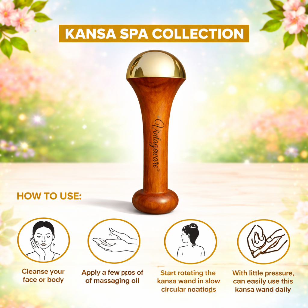 Luxury Acupressure Kansa Wand Massager With Teak Wood Handle For Detoxification And Deep Relaxation, Single Base Kansa Wand For Foot