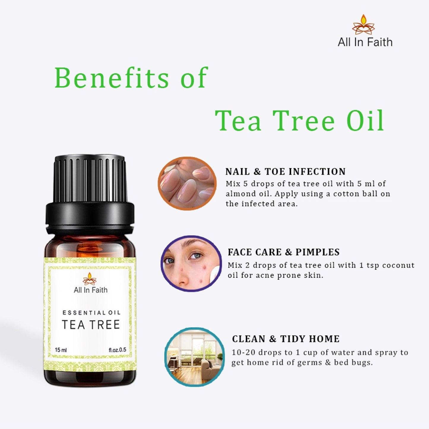 Vintageware® Tea Tree Essential Oil – 100% Pure, Organic & Undiluted | Acne Control, Dandruff Relief, Hair Growth & Skin Care for Men & Women, 15ml