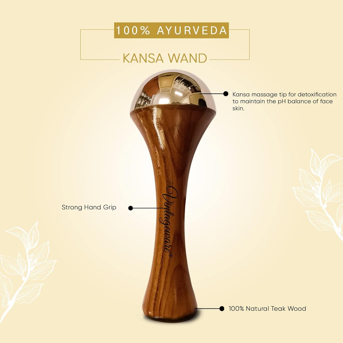 Vintageware® Kansa Comb with Kansa Wand – Ayurvedic Self-Care Combo for Hair & Skin Rejuvenation