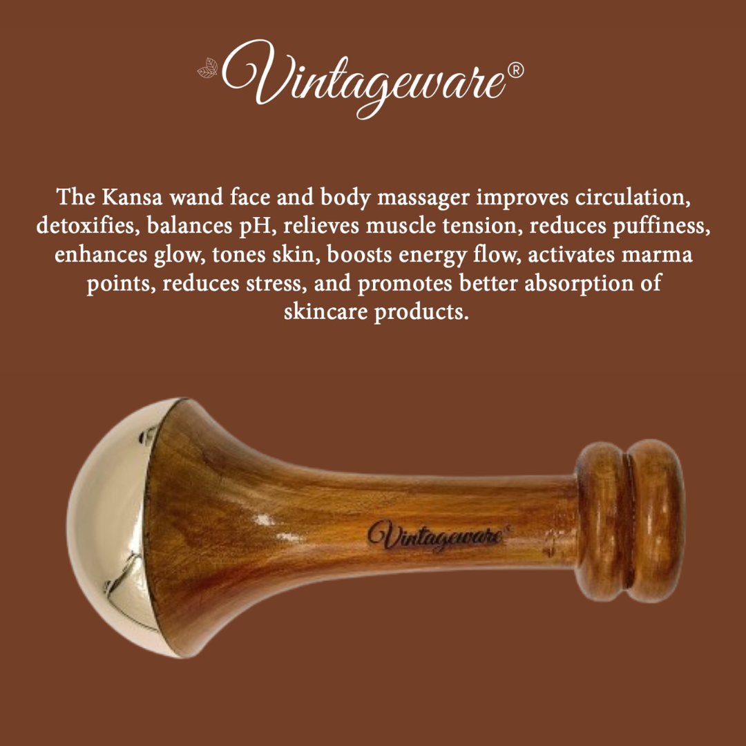 Vintageware® Luxury Acupressure Kansa Wand Massager With Teak Wood Handle For Detoxification And Deep Relaxation, Single Base Kansa Wand For Foot
