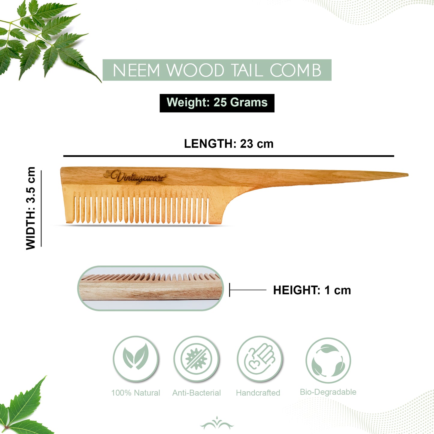 Neem Wood Tail Comb - Vintageware