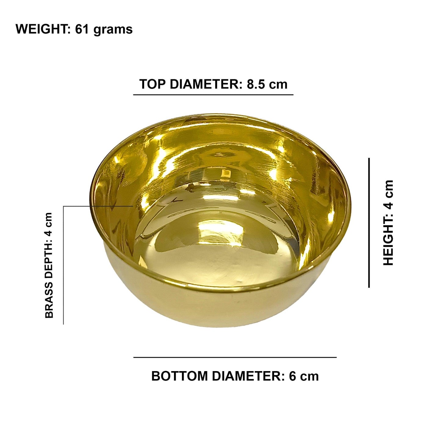 Pure Brass Plain Design Bowl (Katori, Set of 3) - Vintageware