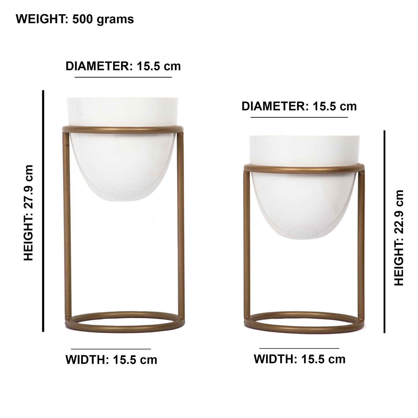 Metal Planter Stand With Planter (Golden & White, Set of 2) - Vintageware