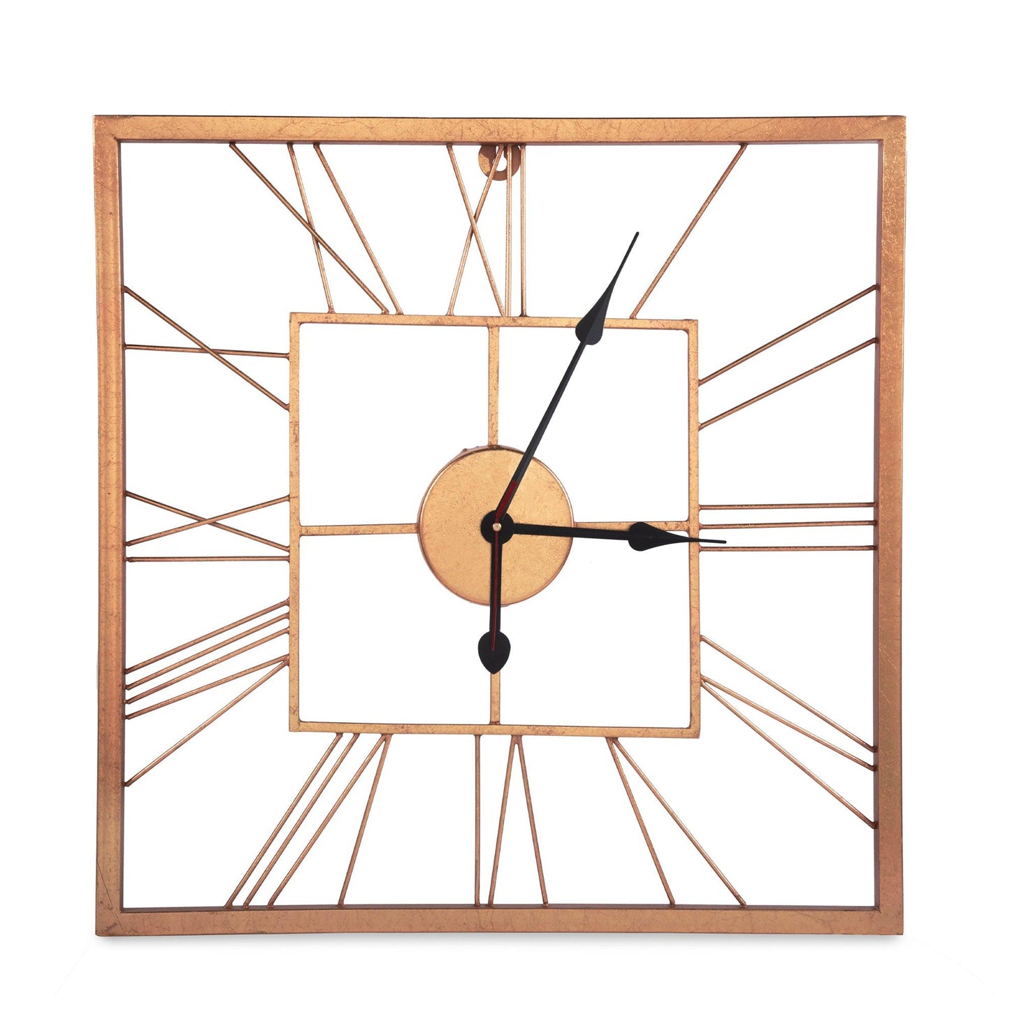Handcrafted Square Shape Roman Numeral Metal Wall Clock (20 Inch, Rose Golden) - Vintageware