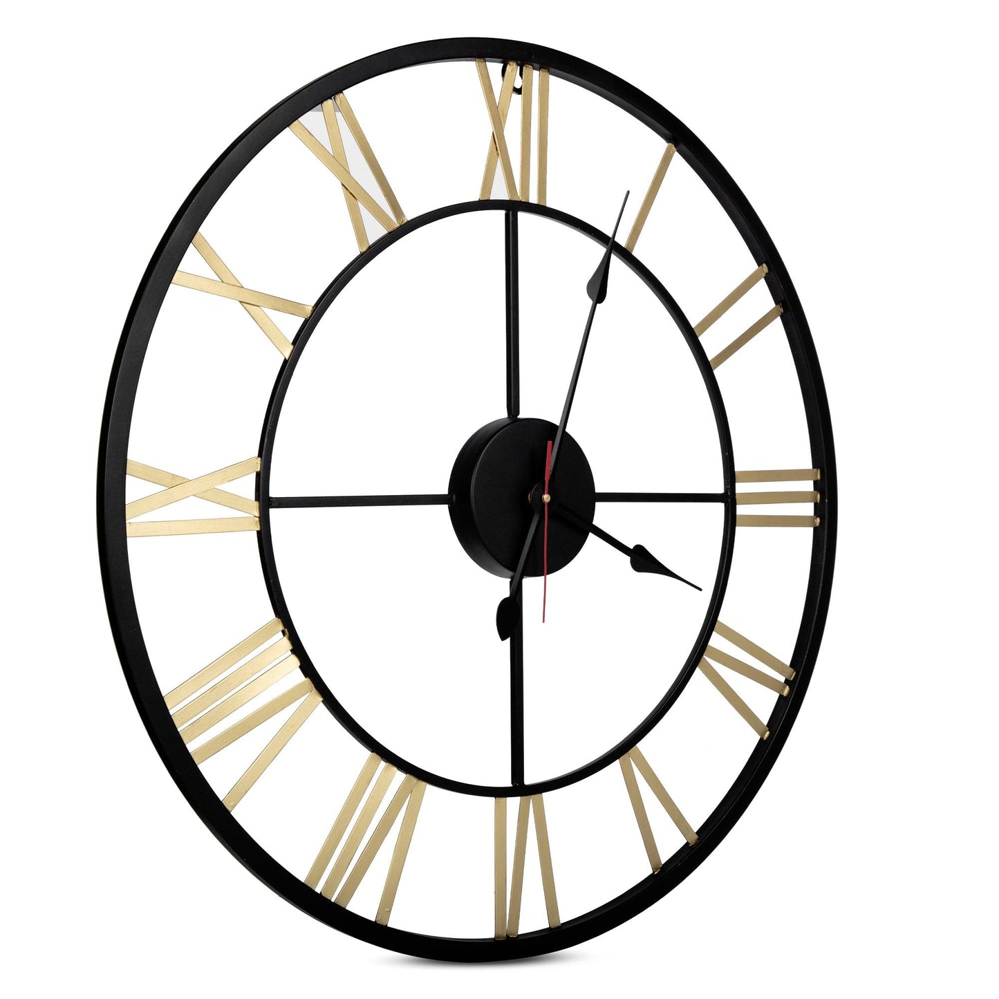 Handcrafted Roman Numeral Metal Wall Clock (22 Inch, Black & Golden) - Vintageware