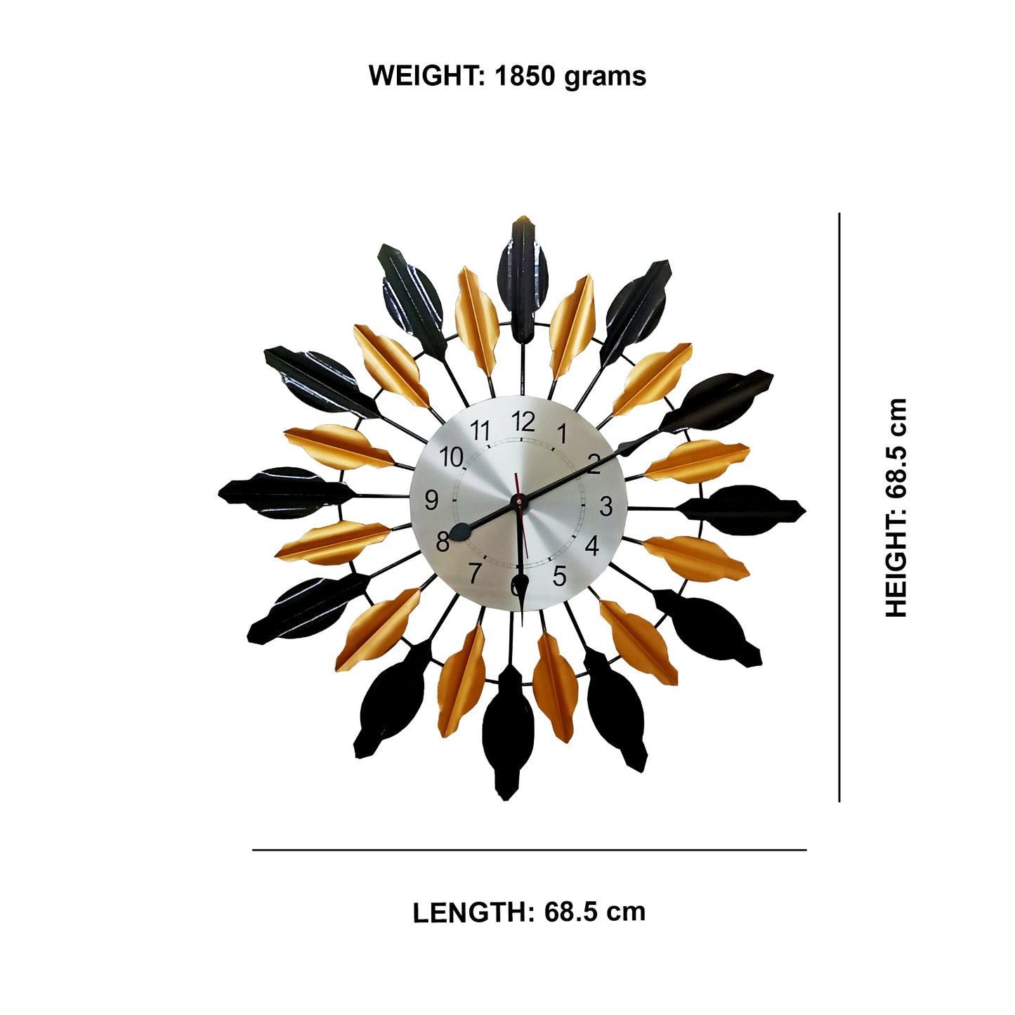 Handcrafted Antique Metal Wall Clock (27.5 Inch, Black & Golden) - Vintageware