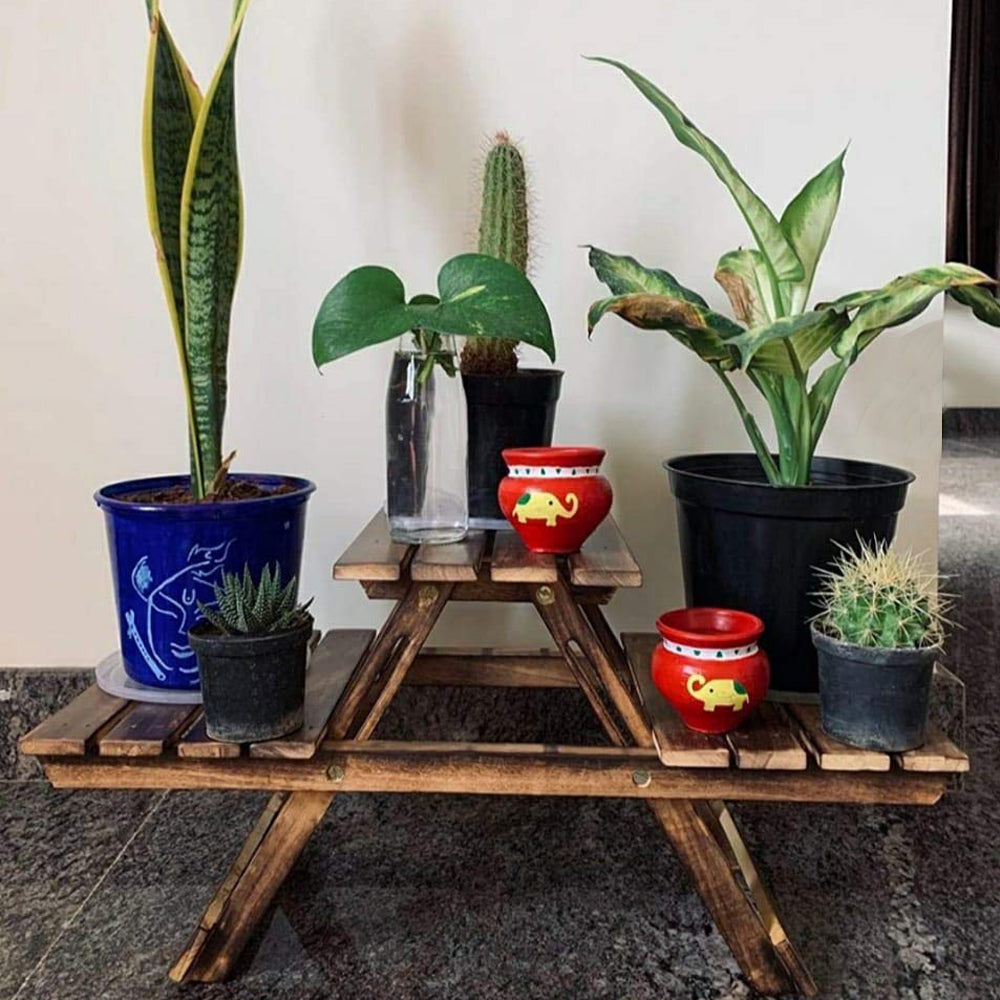 Multipurpose Wooden Foldable Planter Stand - Vintageware