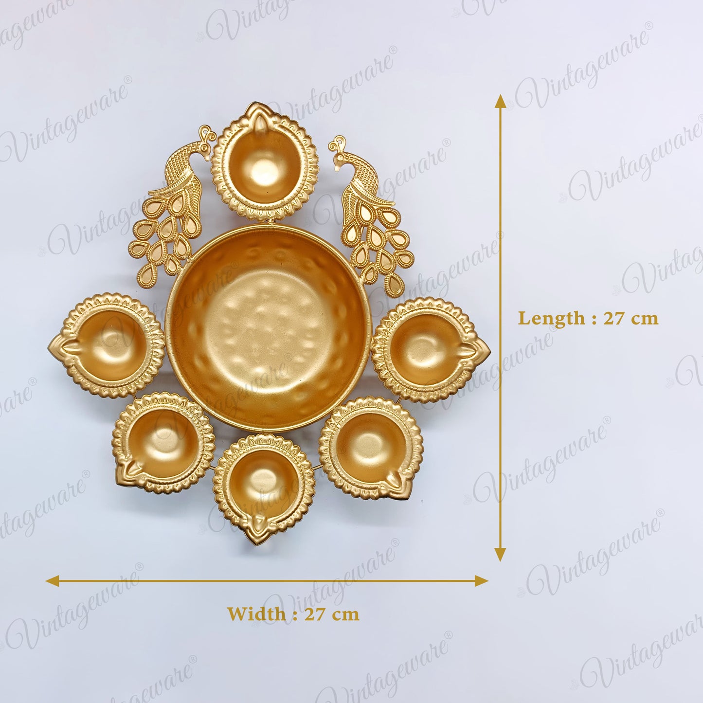 Peacock Shape Urli Diya for Home Decor, Diwali With Attached Floating Flower Bowl Small (Length - 10.5 Inch)