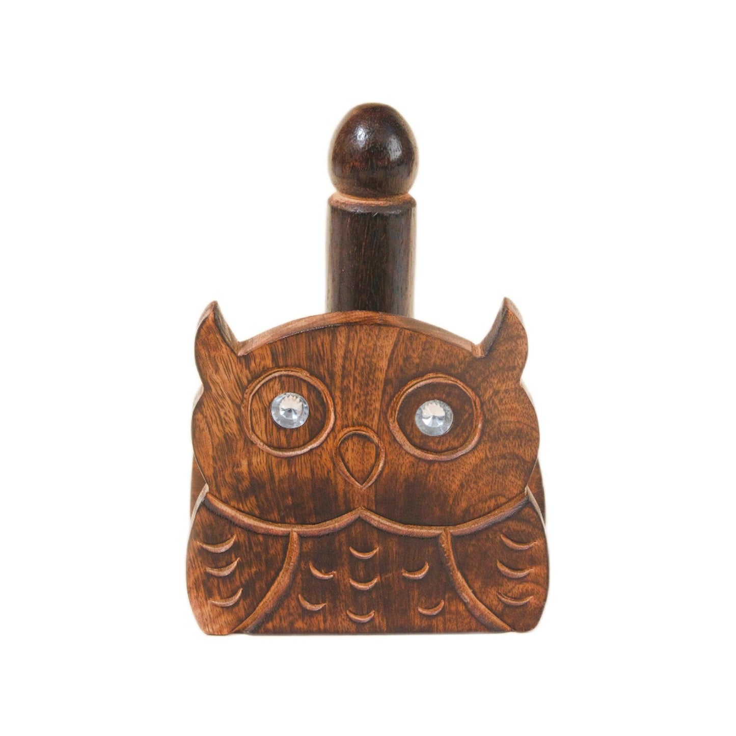 Wooden Tissue Roll Holder Owl Designed (Round Top) - Vintageware