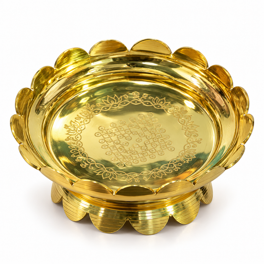 Brass Lotus Bowl for Pooja & Festive Decor | Traditional Brass Urli Bowl with Lotus Design | Decorative Pooja Bowl