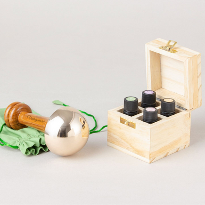 Vintageware® Ayurvedic Kansa Wand Bronze Massager with Wooden Box & Face Serum | Body, Back, and Foot Massage Tool with 4 Essential Oils