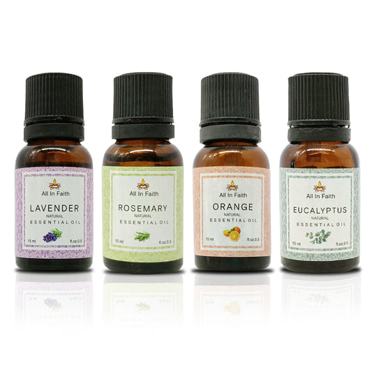 Vintageware® Essential Oils Set of 4 – 100% Pure & Organic | Lavender, Rosemary, Orange, Eucalyptus for Hair, Skin, Sleep, Aromatherapy (15ml x 4)
