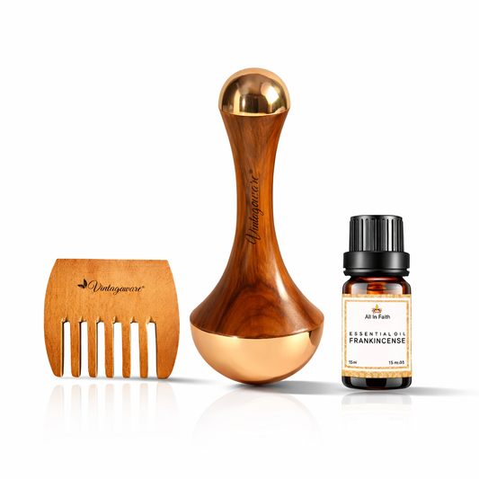 Ayurvedic Anti-Aging Combo – Dual Kansa Wand, Neem Comb & Frankincense Oil