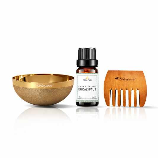 Ayurvedic Relaxation Combo – Kansa Vatki Bowl, Eucalyptus Oil & Neem Comb