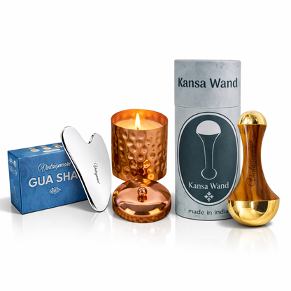 Vintageware® Ayurvedic Facial Massage Combo – Gua Sha, Dual Kansa Wand & Soy Candle