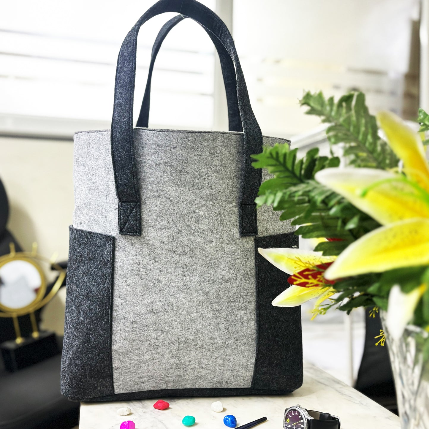 Felt Reusable Shopping Bag, Storage Tote Utility Bag