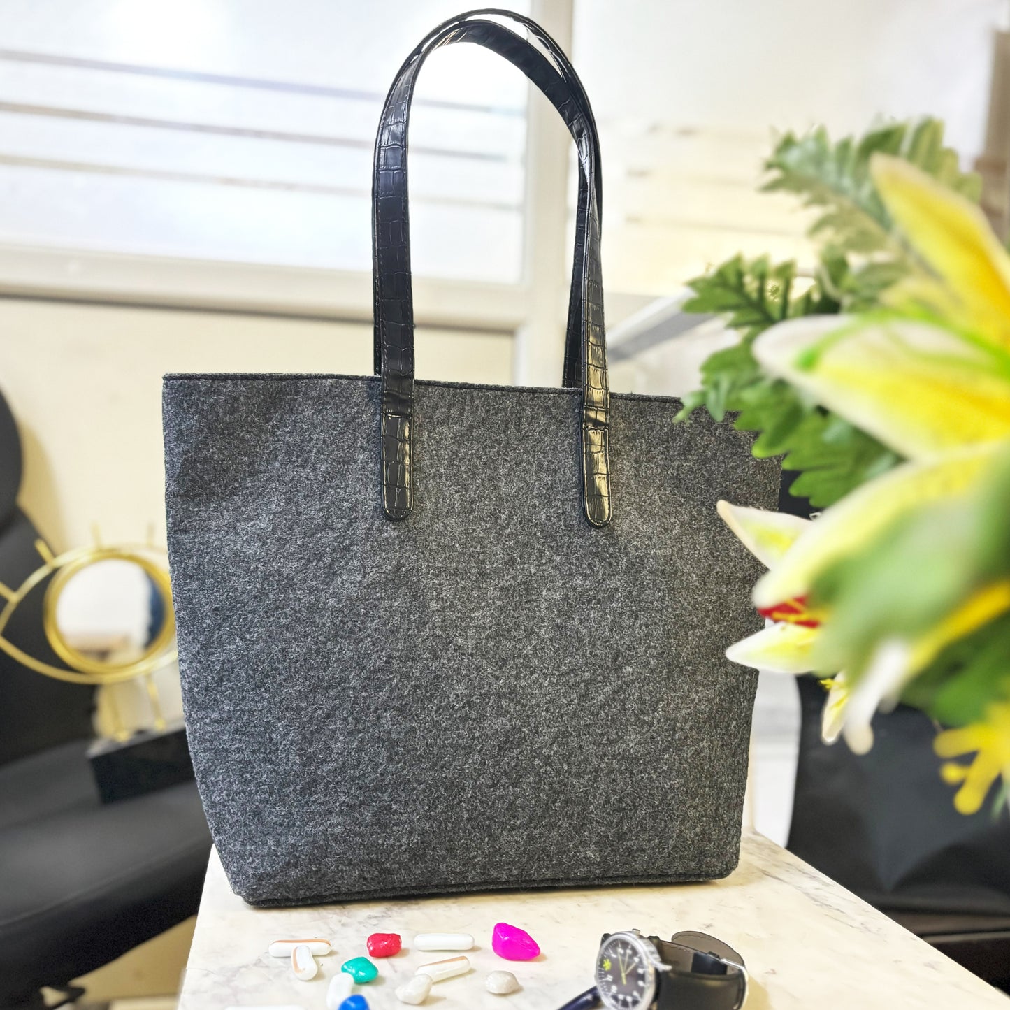 Felt Reusable Shopping Bag, Storage Tote Utility Bag