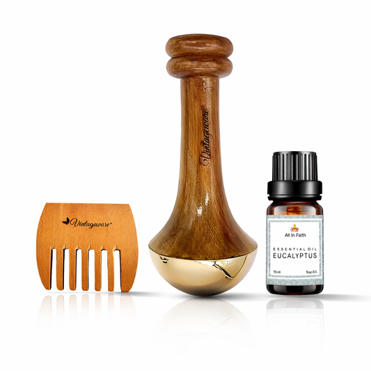 Ayurvedic Relaxation Combo – Kansa Wand, Eucalyptus Oil & Neem Comb