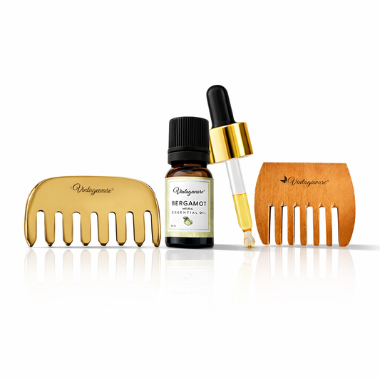Ayurvedic Hair Care Combo – Kansa Comb, Neem Comb & Bergamot Oil