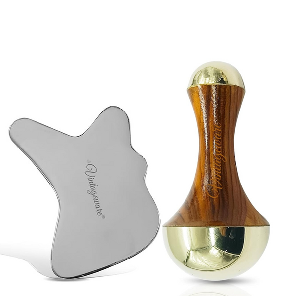 Vintageware® Ayurvedic Kansa Wand & Stainless Steel Gua Sha Set – Ultimate Face & Body Massage Combo for Relaxation, Detox & Muscle Relief