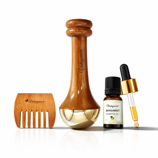 Ayurvedic Wellness Combo – Kansa Wand, Bergamot Oil & Neem Comb