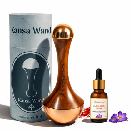 Kansa Wand Double Side with Kumkumadi Oil 15 ml – Ayurvedic Skin & Foot Care
