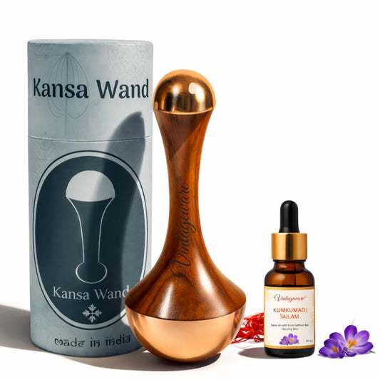 Kansa Wand Double Side with Kumkumadi Oil 15 ml – Ayurvedic Skin & Foot Care