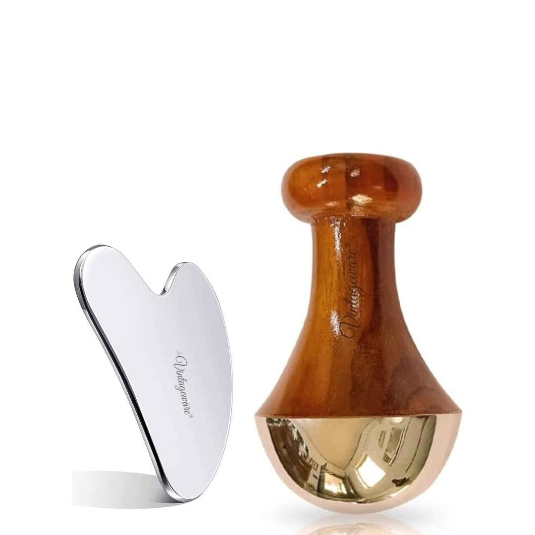Vintageware® Combo Pack: Mushroom Kansa Wand & Heart-Shaped Stainless Steel Gua Sha Tool