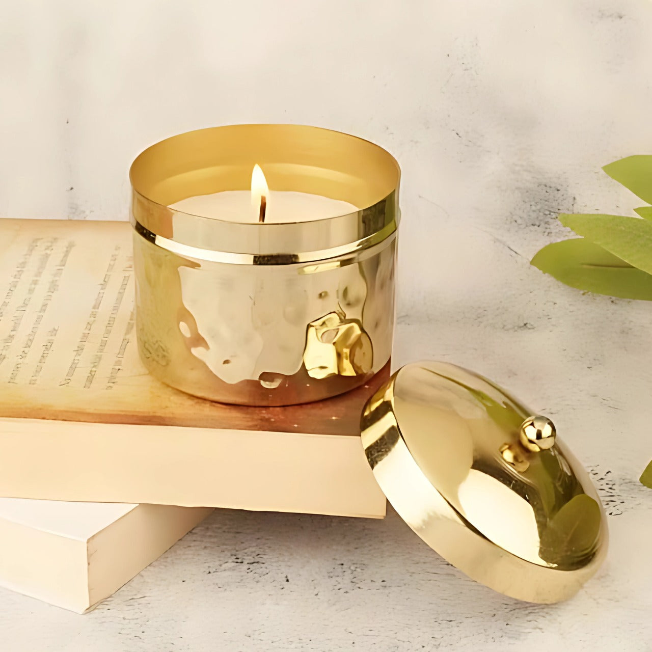 Scented Candle Jar with Lid – Vintageware® Soy Wax Candle in Brass Finish Jar