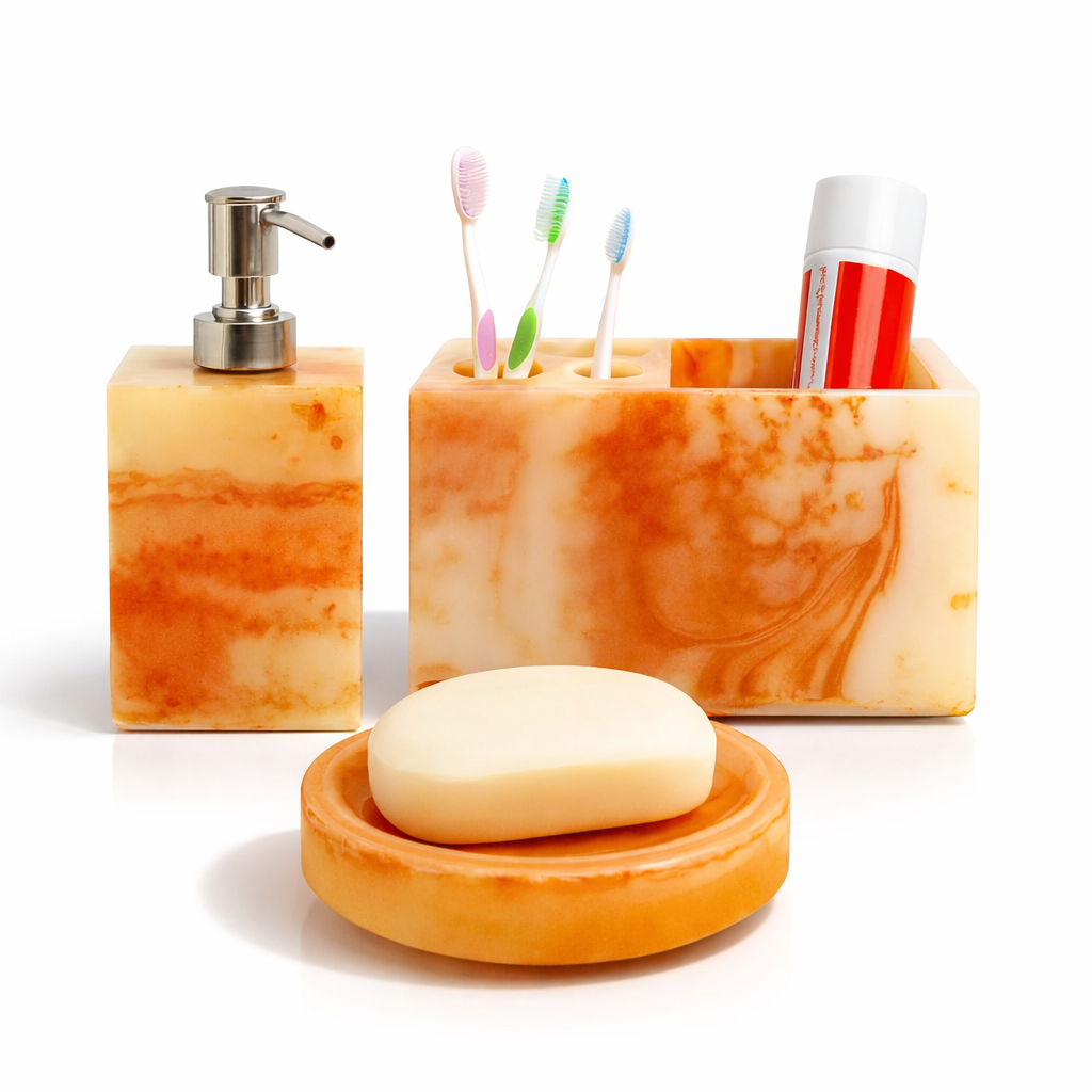 Vintageware® Resin Bathroom Accessories Set of 3 | Soap Dispenser, Toothbrush Holder & Soap Dish Tray | Elegant Resin Finish