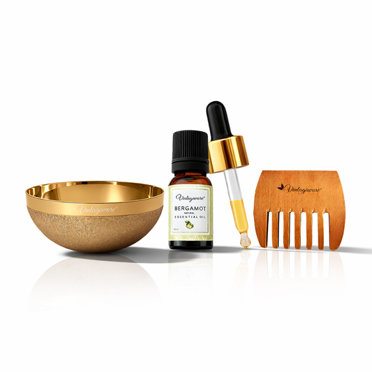 Ayurvedic Foot Care Combo – Kansa Vatki Bowl, Bergamot Oil & Neem Comb