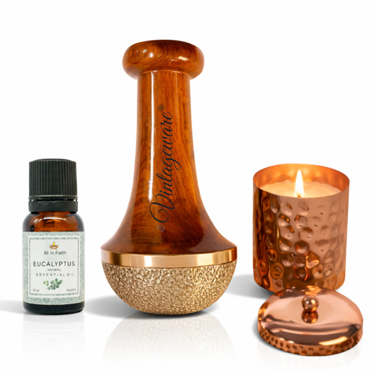 Vintageware® Ayurvedic Foot Massage Combo – Kansa Vatki, Eucalyptus Oil & Soy Candle