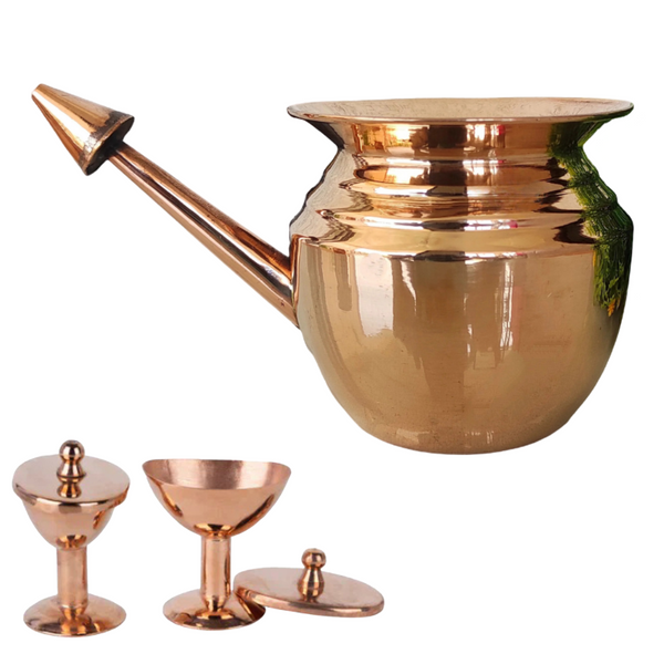Vintageware® Eye Wash Cup And Neti Pot | Pure Copper Neti Pot (300ml) & Eye Wash Cups (Set of 2) for Nasal & Eye Cleansing | Natural Detox for Sinuses & Eyes