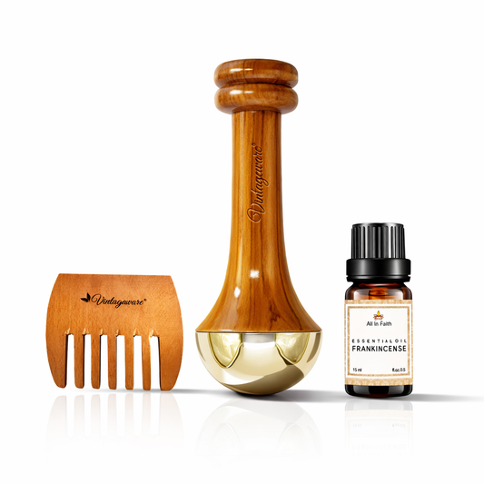 Ayurvedic Glow Combo – Kansa Wand, Neem Comb & Frankincense Oil
