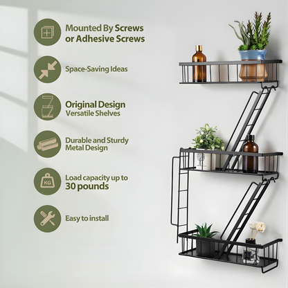 Vintageware® 3-Tier Iron Fire Escape Wall Shelves – Decorative Ladder-Style Wall Shelf for Living Room, Bedroom & Home Décor