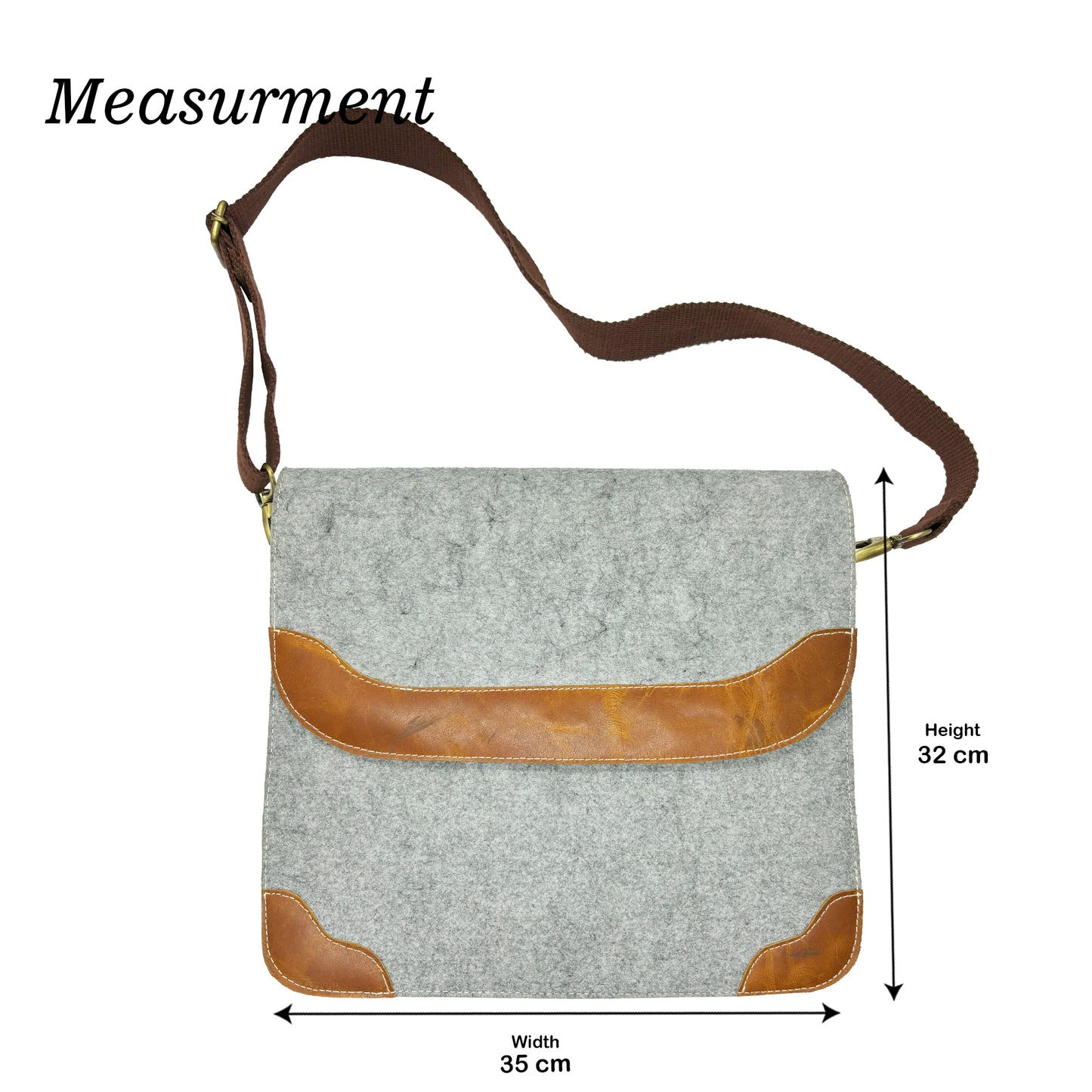 Grey Felt and Brown Leather Office Tablet and Mobile Storage Bag