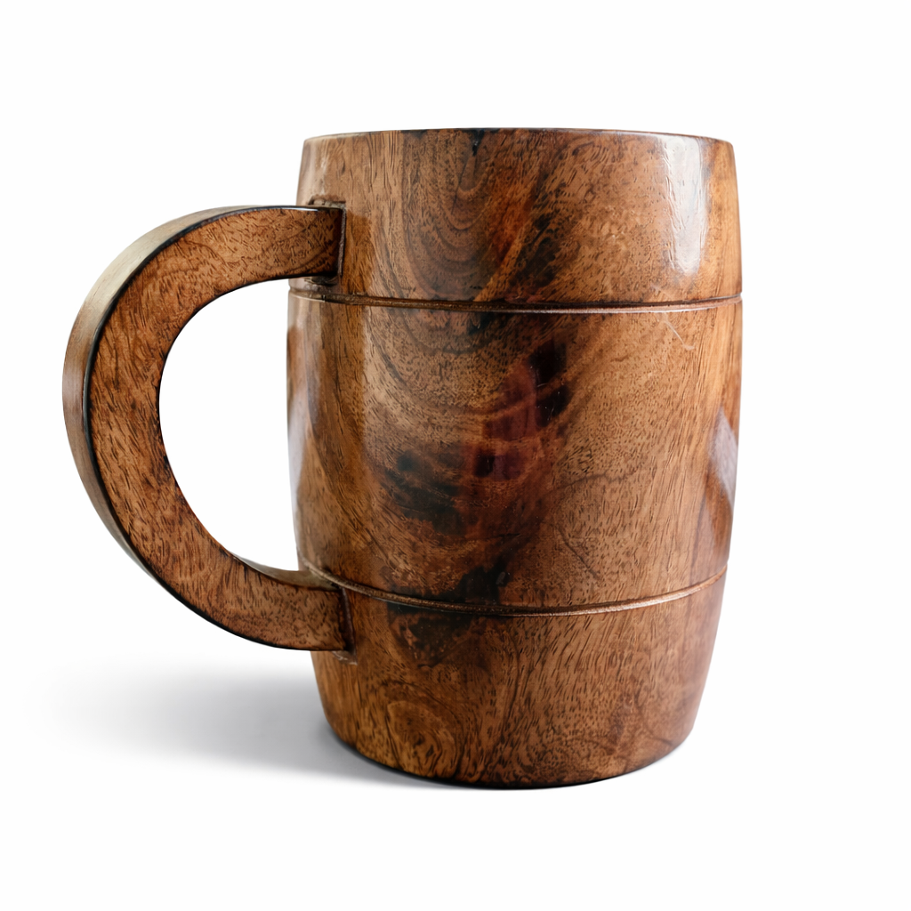 Handcrafted Wooden Beer Mug with Handle – Premium Lacquer Finish Rustic Wooden Coffee & Beer Cup for Home, Bar & Gifting