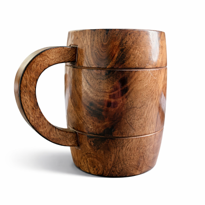 Handcrafted Wooden Beer Mug with Handle – Premium Lacquer Finish Rustic Wooden Coffee & Beer Cup for Home, Bar & Gifting