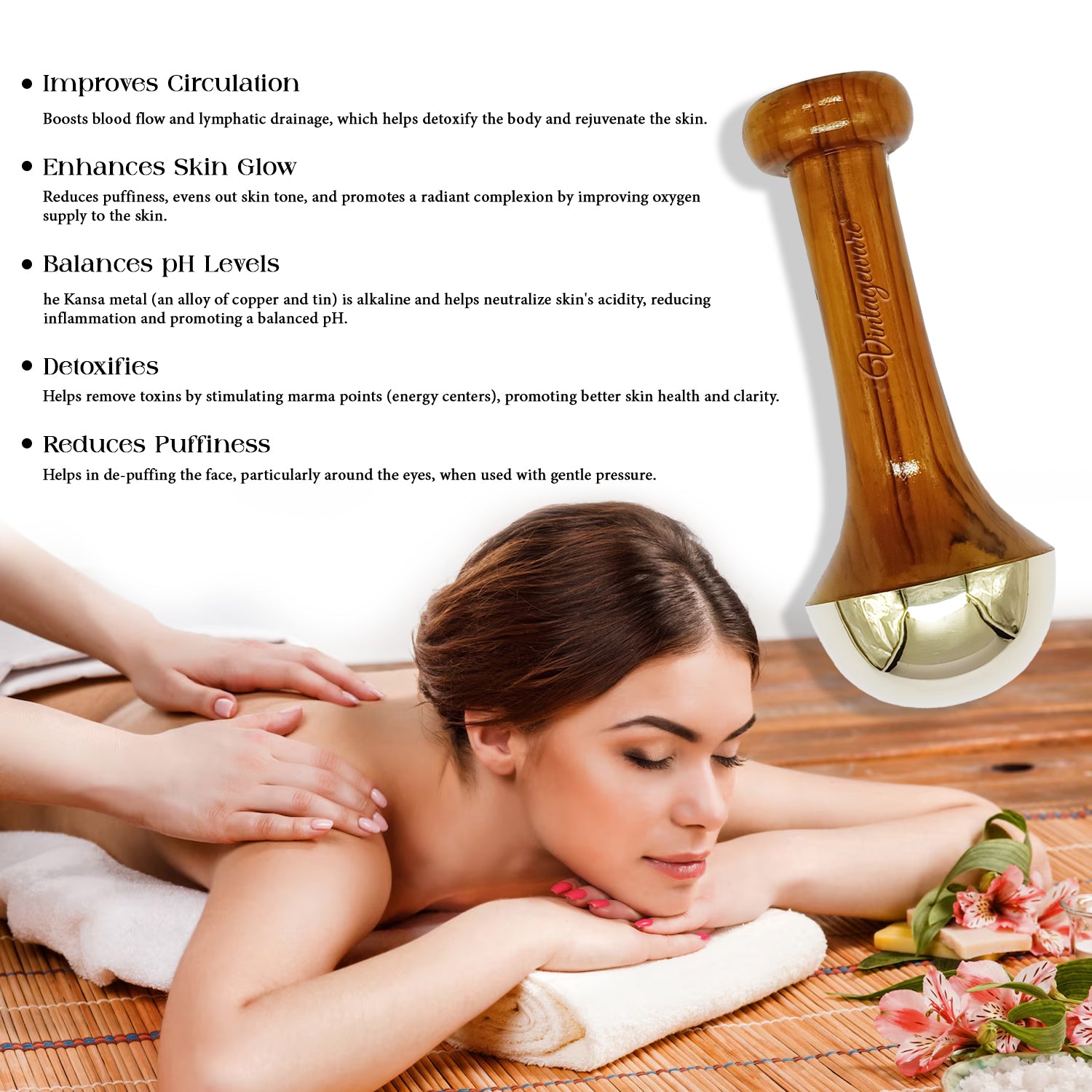 kansa wand, kansa comb, kansa gua sha with kumkumadi oil