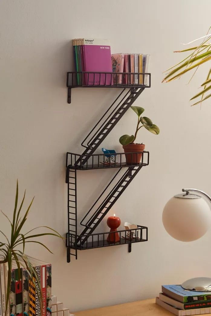 Vintageware® 3-Tier Iron Fire Escape Wall Shelves – Decorative Ladder-Style Wall Shelf for Living Room, Bedroom & Home Décor