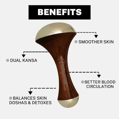 Vintageware® Double-Sided Kansa Wand Massager – Ayurvedic Foot & Face Tool with Teak Wood Handle for Detox, Pain Relief & Relaxation (4” Medium)