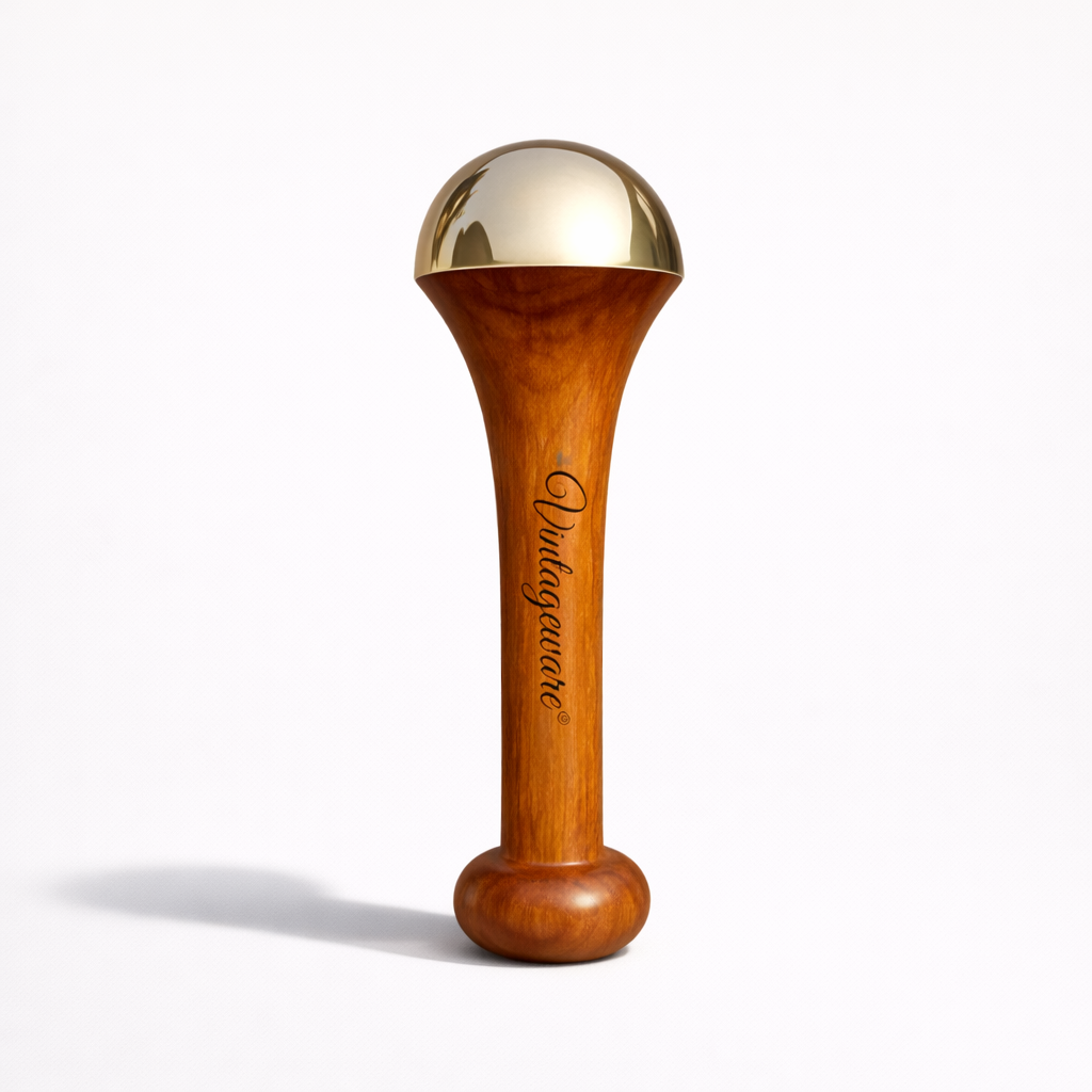 Luxury Acupressure Kansa Wand Massager With Teak Wood Handle For Detoxification And Deep Relaxation, Single Base Kansa Wand For Foot