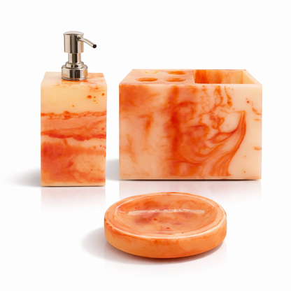 Vintageware® Resin Bathroom Accessories Set of 3 | Soap Dispenser, Toothbrush Holder & Soap Dish Tray | Elegant Resin Finish