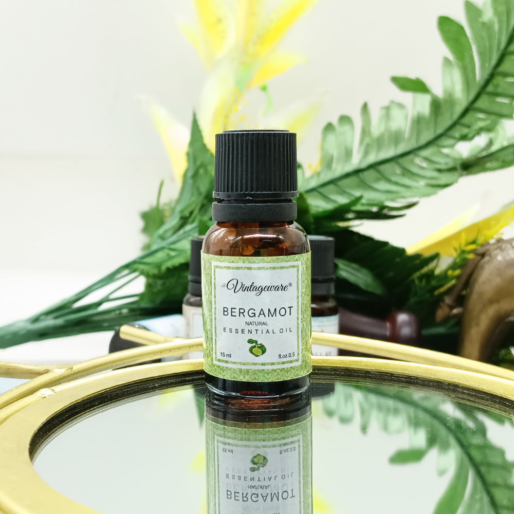Vintageware® 100% Pure Bergamot Essential Oil – Uplifting Aromatherapy Oil for Skin Care, Mood Balance, Relaxation & Diffuser Use – 15ml