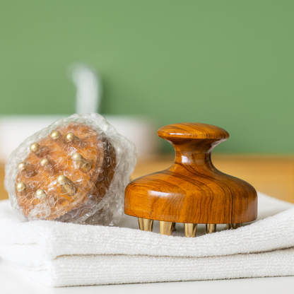 Kansa Scalp & Body Massager | Ayurvedic Teak Wood Massage Tool for Hair Growth, Stress Relief & Detox | Pure Kansa Stimulator