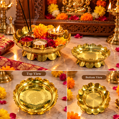 Brass Lotus Bowl for Pooja & Festive Decor | Traditional Brass Urli Bowl with Lotus Design | Decorative Pooja Bowl