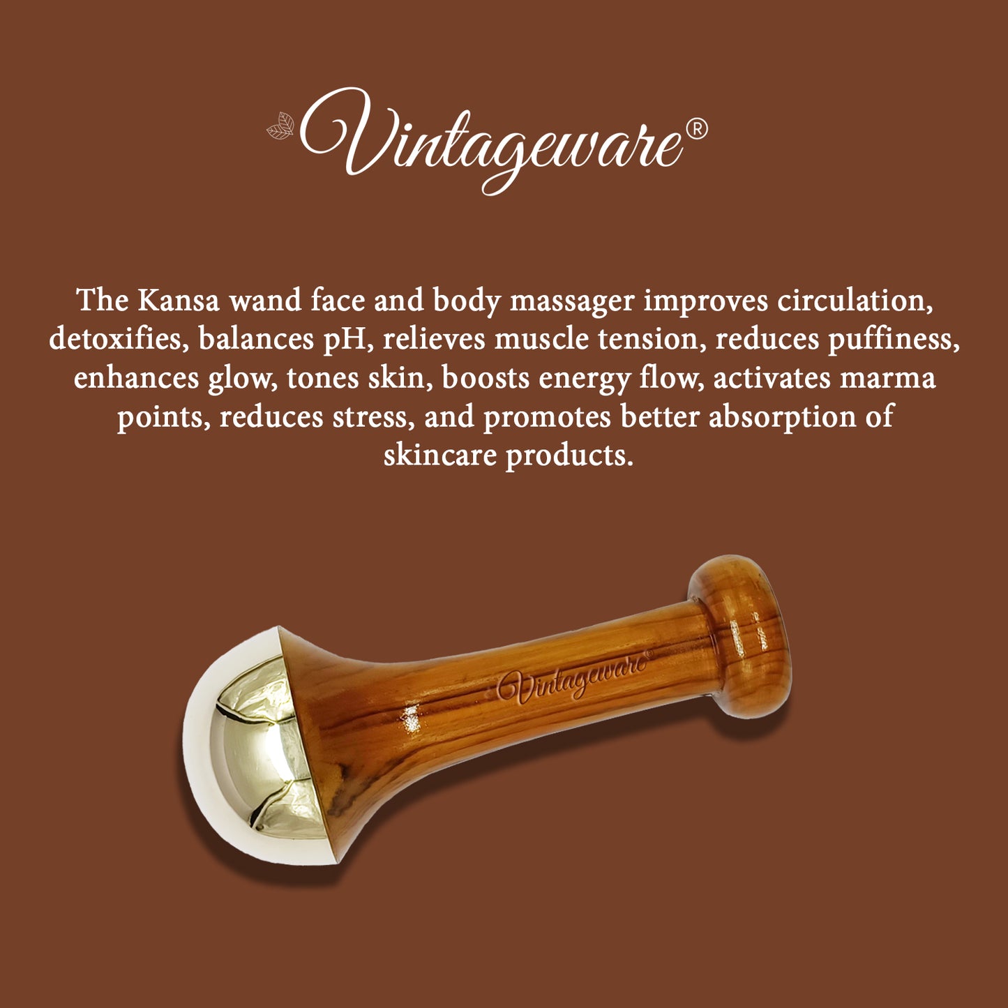 Vintageware® Luxury Acupressure Kansa Wand Massager With Teak Wood Handle For Detoxification And Deep Relaxation, Single Base Kansa Wand For Foot