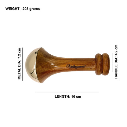 Vintageware® Luxury Acupressure Kansa Wand Massager With Teak Wood Handle For Detoxification And Deep Relaxation, Single Base Kansa Wand For Foot